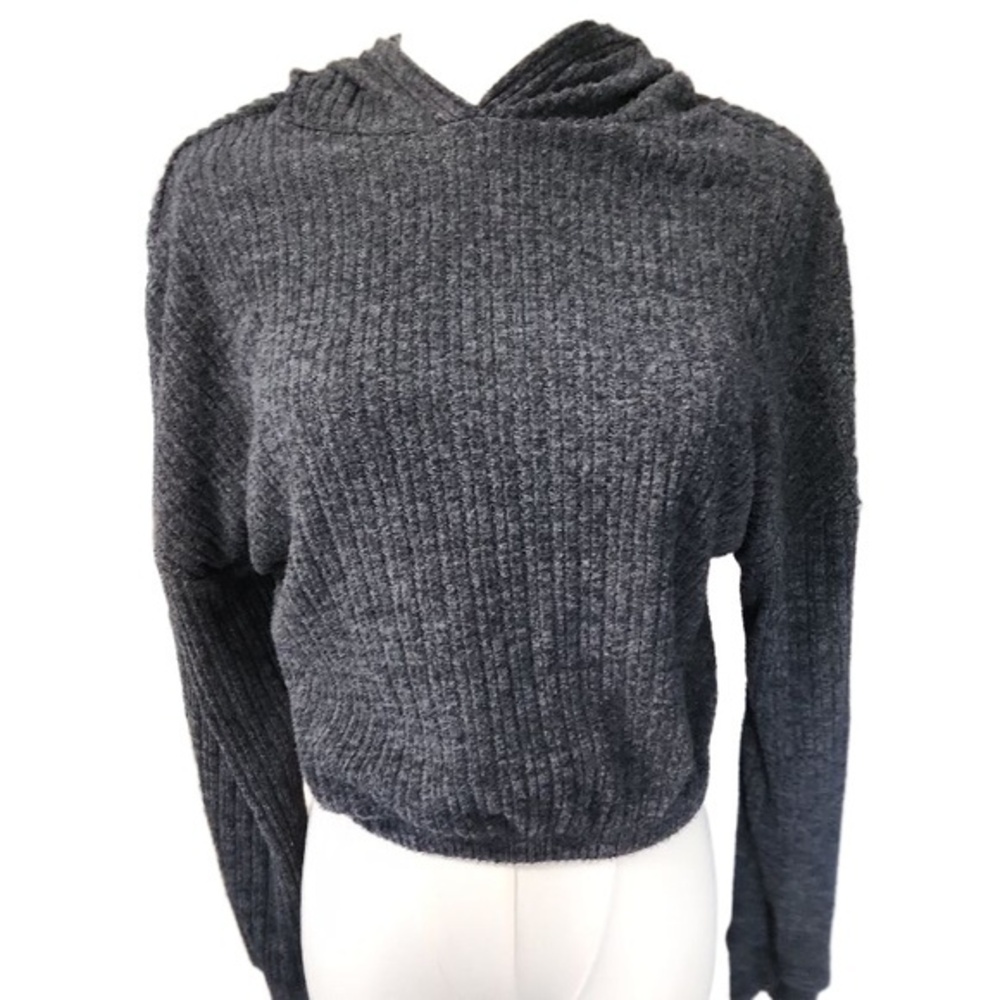 Top Womens Size Medium Charcoal Gray Ribbed Texture Long Sleeve Minimalist‎ Chic